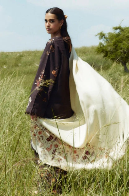 Zara Shah Jahan - 3PC Unstitched Dhanak Embroidered Shirt with Printed  Shawl and Trouser - ES1027