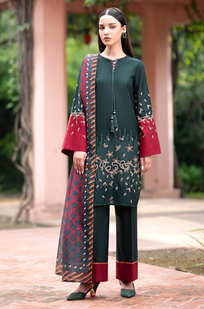 Jazmin - 3PC Unstitched Dhanak Embroidered Shirt with printed shawl and Embroidered trouser - ES1210
