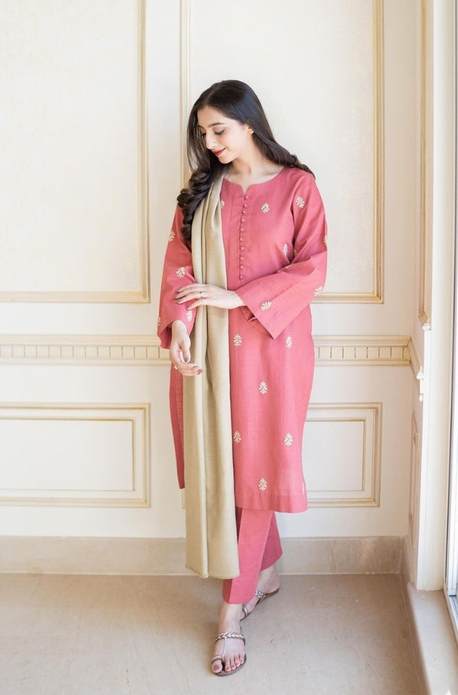 Aisling - 3PC Unstitched Dhanak Embroidered Shirt with Dhanak Shawl and Trouser - ES1194