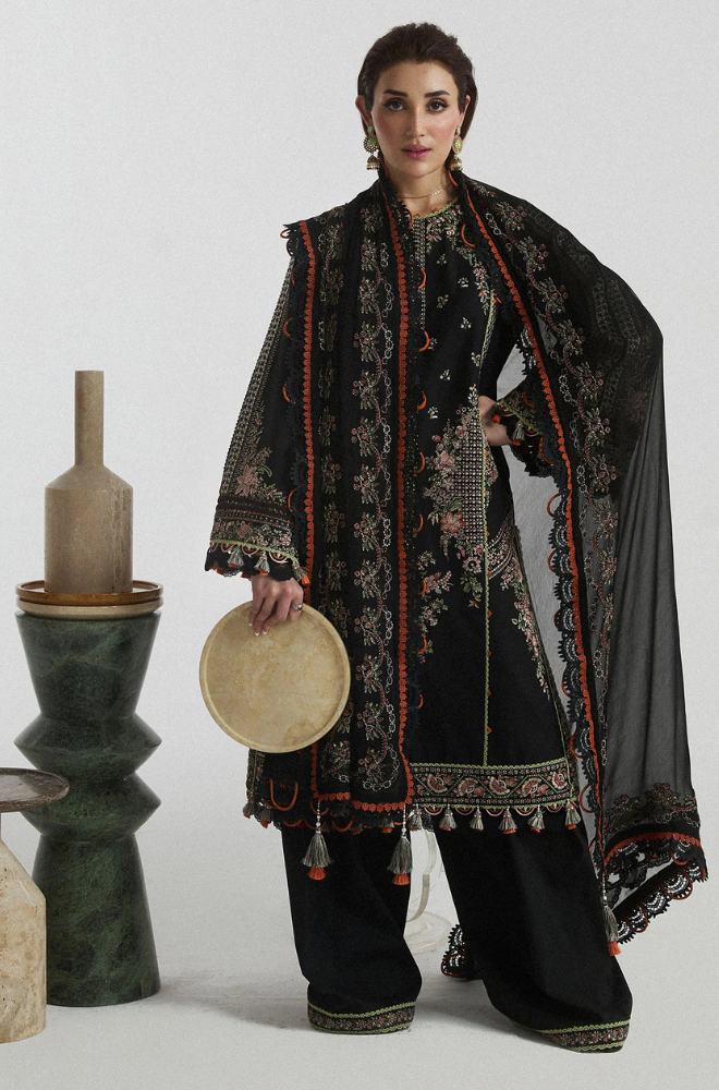 Hussain Rehar - Lawn 3PC Unstitched Embroidered Shirt with Embroidered Crinkle Dupatta - ES 2211