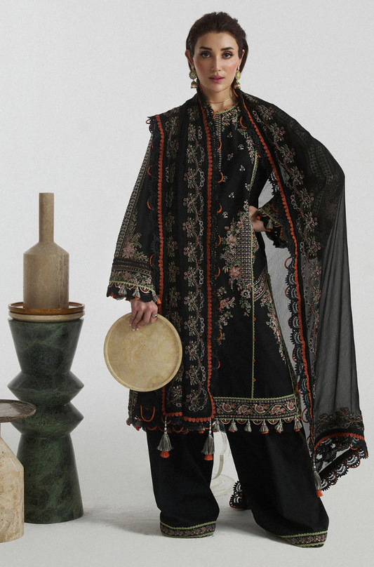 Hussain Rehar - Lawn 3PC Unstitched Embroidered Shirt with Embroidered Crinkle Dupatta - ES 2211