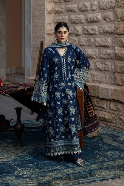 Kahf - 3PC Unstitched Lawn Embroidered Shirt with Embroidered Crinkle Dupatta and Trouser - ES 2228