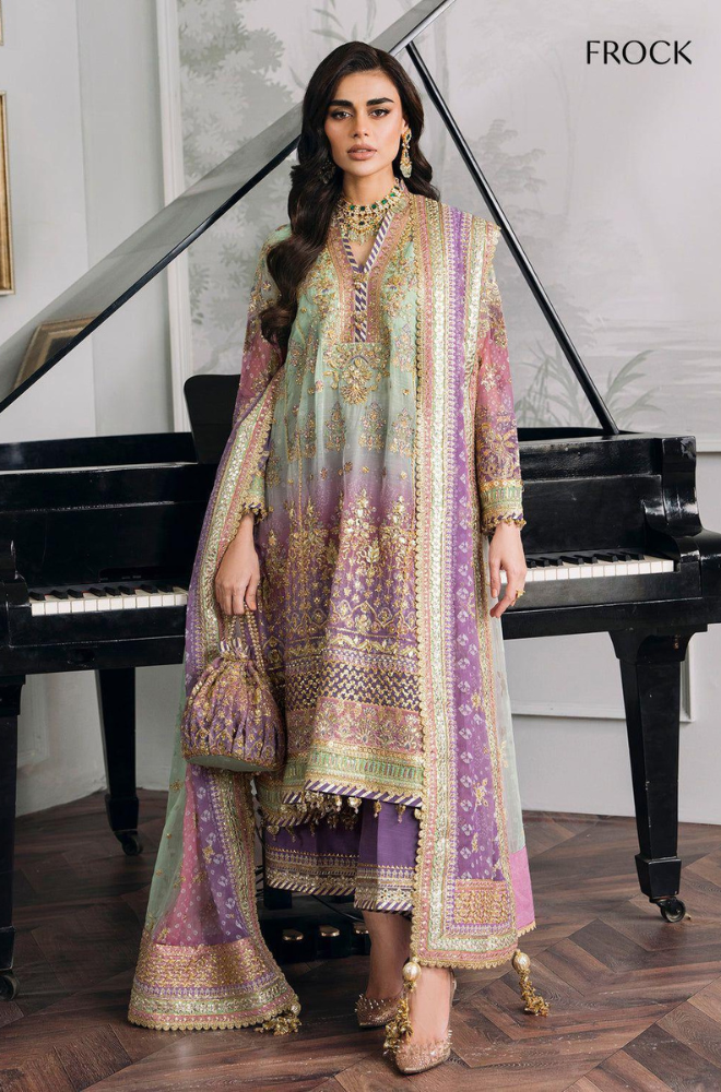 BAROQUE - 3PC Unstitched Embroidery Chiffon Suit With Silk Trouser - ES 2052