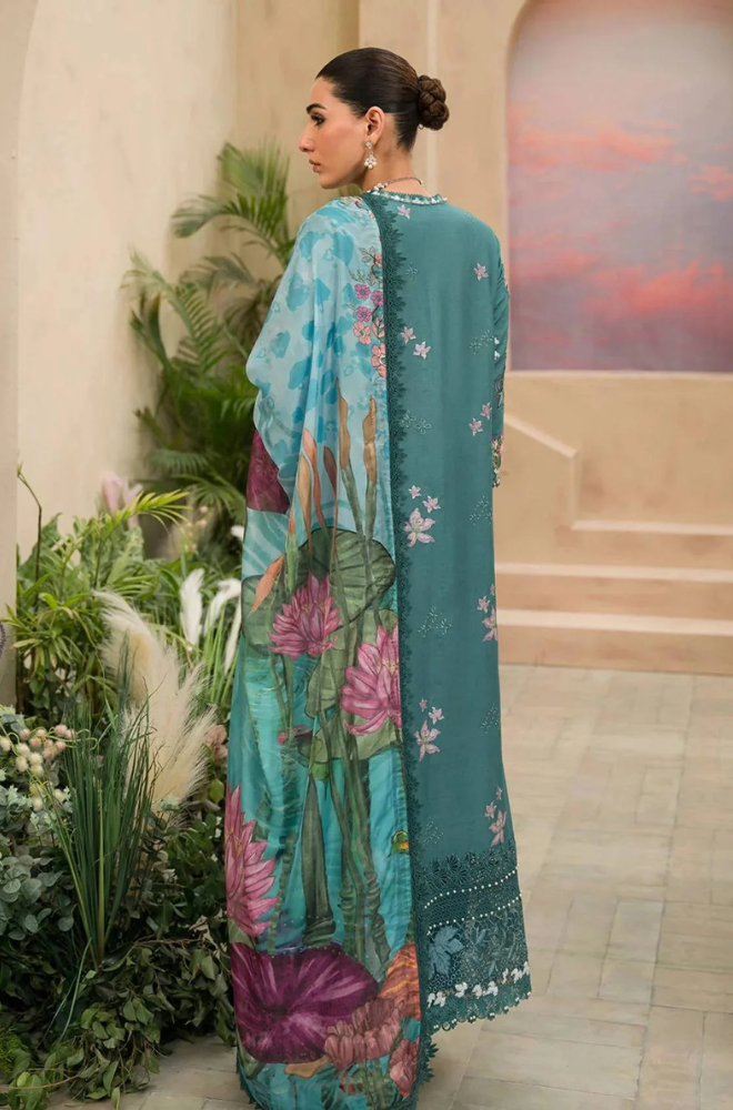 Afrozeh - 3PC Unstitched Lawn Embroidered Shirt with Printed Chiffon Dupatta - ES 2159
