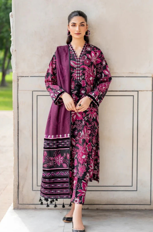 Baroque - 3PC Unstitched Printed Karandi Shirt with Printed Karandi Dupatta and Same Printed Trouser - ES1167