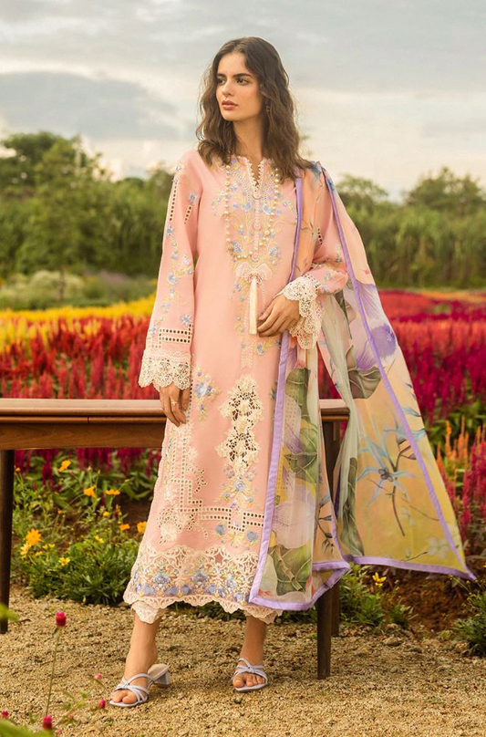 Mushq - 3PC Lawn Embroidered Shirt with Printed Silk Dupatta (Unstitched) - ES-1418