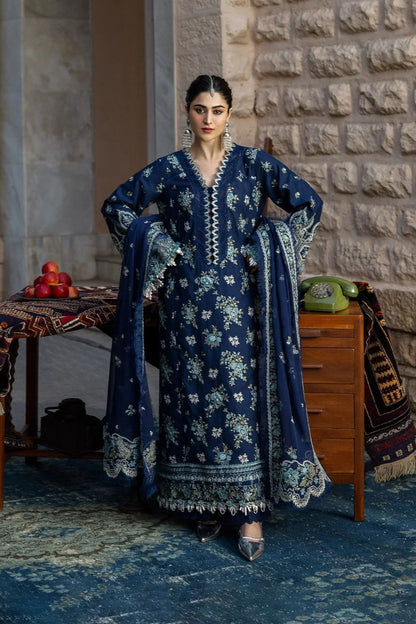 Kahf - 3PC Unstitched Lawn Embroidered Shirt with Embroidered Crinkle Dupatta and Trouser - ES 2228