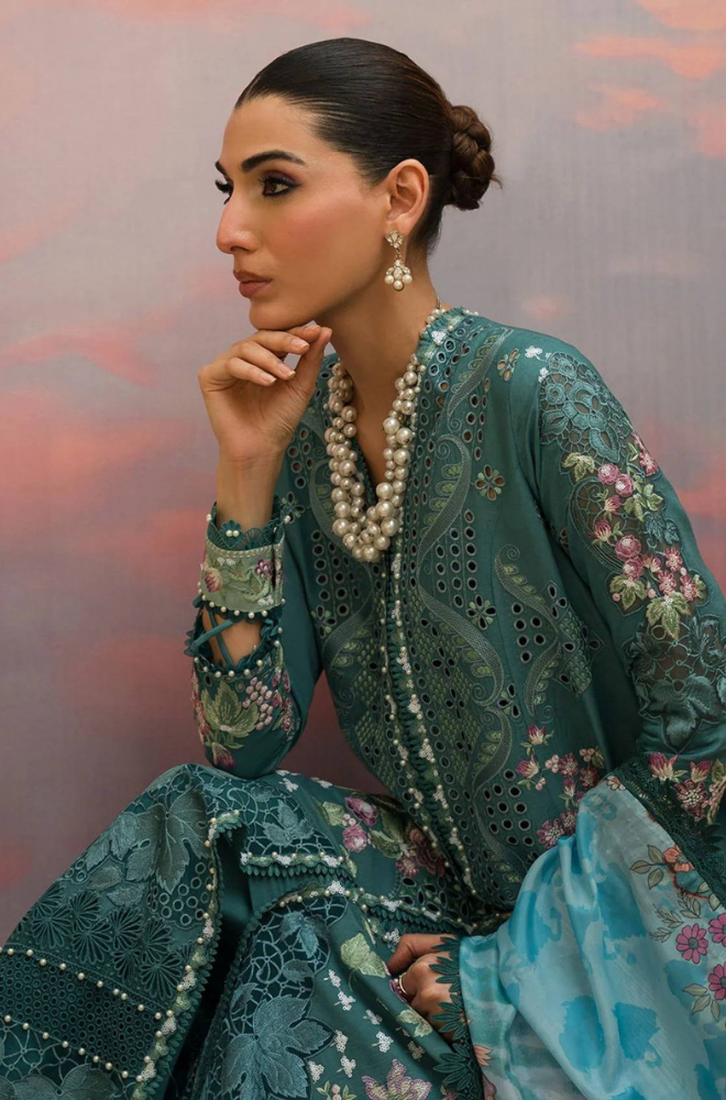 Afrozeh - 3PC Unstitched Lawn Embroidered Shirt with Printed Chiffon Dupatta - ES 2159