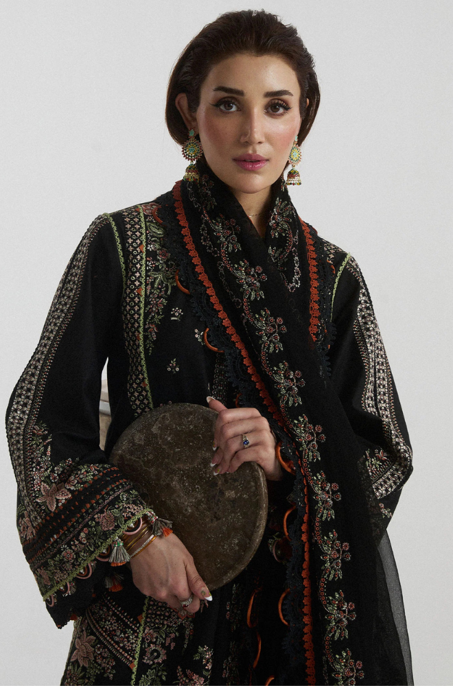 Hussain Rehar - Lawn 3PC Unstitched Embroidered Shirt with Embroidered Crinkle Dupatta - ES 2211