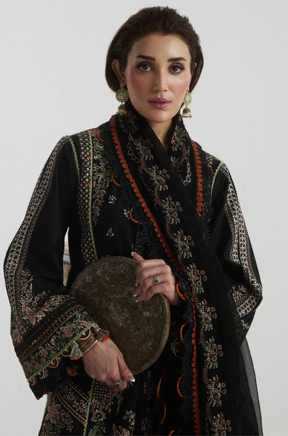 Hussain Rehar - Lawn 3PC Unstitched Embroidered Shirt with Embroidered Crinkle Dupatta - ES 2211