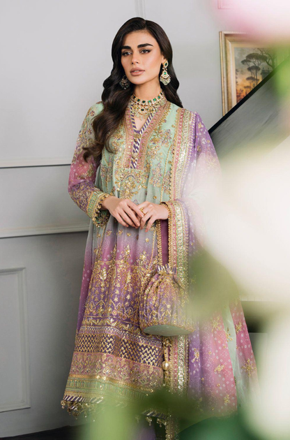 BAROQUE - 3PC Unstitched Embroidery Chiffon Suit With Silk Trouser - ES 2052