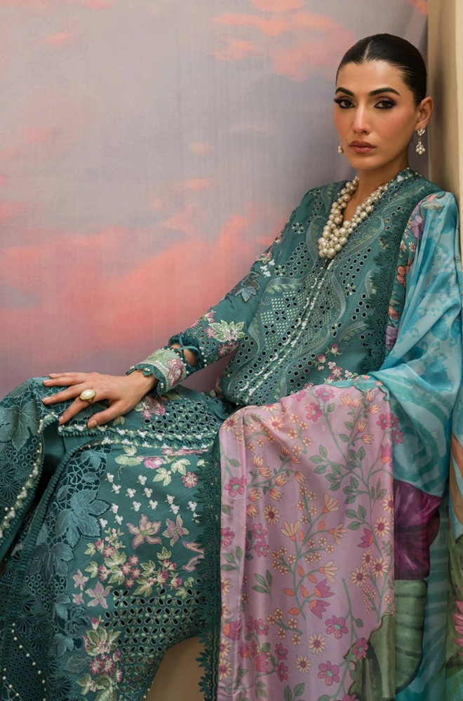 Afrozeh - 3PC Unstitched Lawn Embroidered Shirt with Printed Chiffon Dupatta - ES 2159