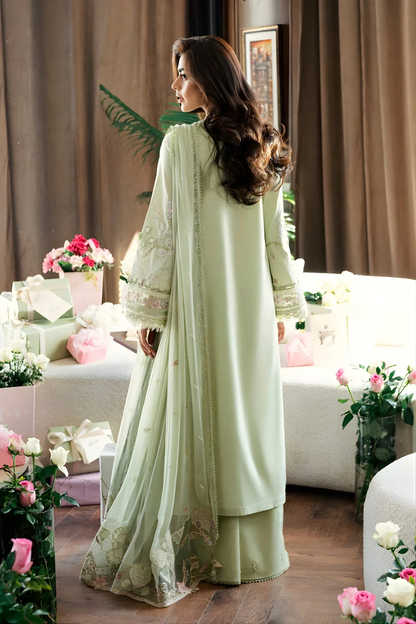 Qalamkar - 3PC Unstitched Lawn Embroidered Shirt with Embroidered Chiffon Dupatta and Trouser - ES 2238