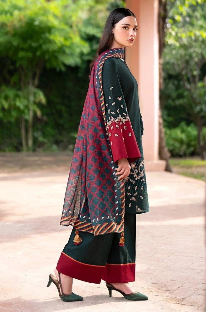 Jazmin - 3PC Unstitched Dhanak Embroidered Shirt with printed shawl and Embroidered trouser - ES1210