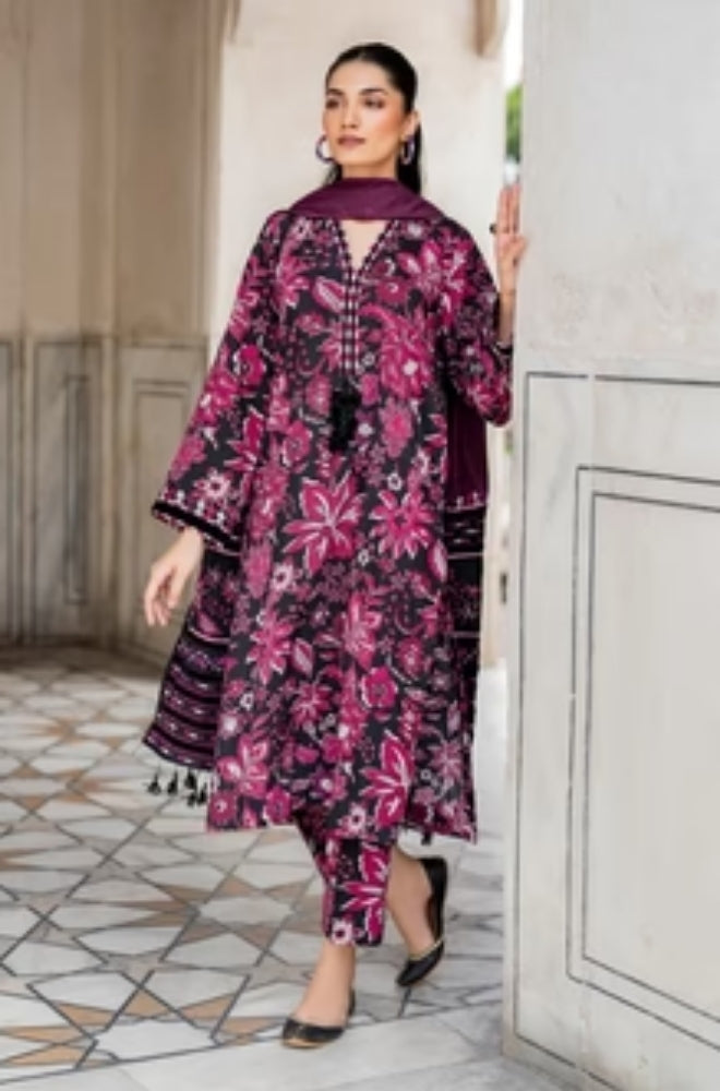 Baroque - 3PC Unstitched Printed Karandi Shirt with Printed Karandi Dupatta and Same Printed Trouser - ES1167