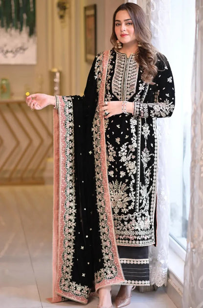 Aneelas - 3PC Unstitched Cotton Embroidered Shirt with Embroidered Chiffon Dupatta - ES 2214