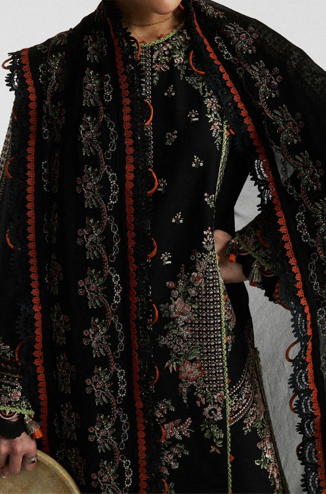 Hussain Rehar - Lawn 3PC Unstitched Embroidered Shirt with Embroidered Crinkle Dupatta - ES 2211