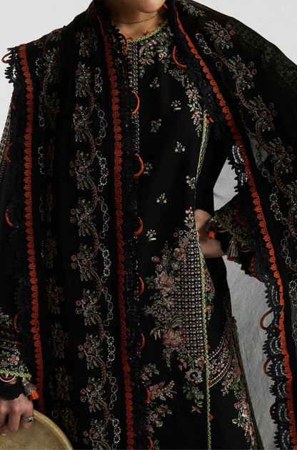 Hussain Rehar - Lawn 3PC Unstitched Embroidered Shirt with Embroidered Crinkle Dupatta - ES 2211