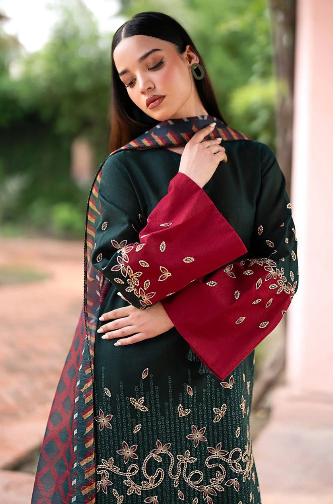 Jazmin - 3PC Unstitched Dhanak Embroidered Shirt with printed shawl and Embroidered trouser - ES1210