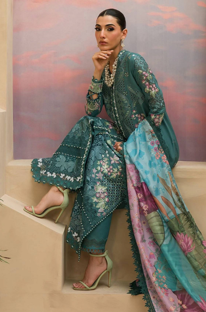 Afrozeh - 3PC Unstitched Lawn Embroidered Shirt with Printed Chiffon Dupatta - ES 2159