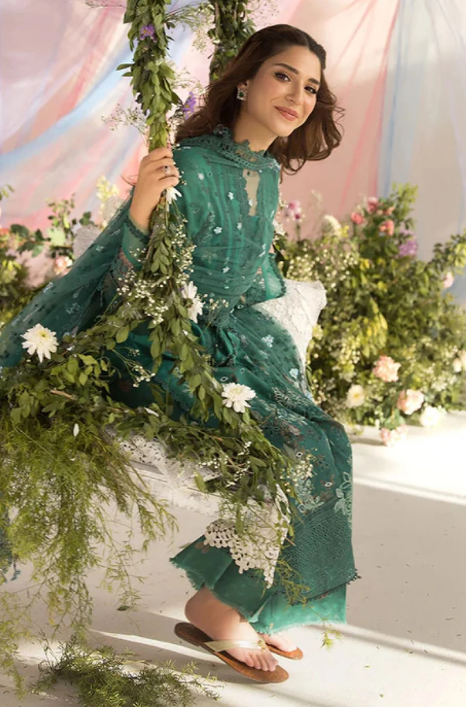 Sobia Nazir - 3PC Unstitch Lawn Embroidered Shirt with Embroidered Bamber Chiffon Dupatta - ES 2156