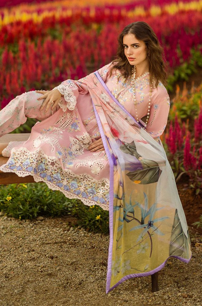 Mushq - 3PC Lawn Embroidered Shirt with Printed Silk Dupatta (Unstitched) - ES-1418