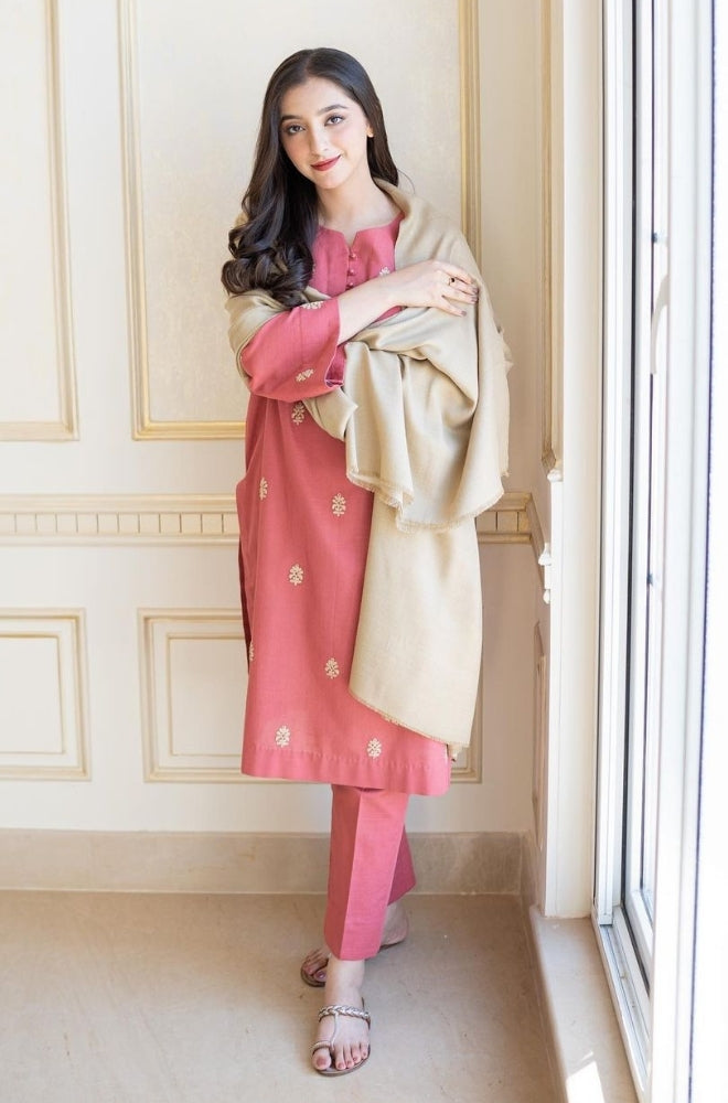 Aisling - 3PC Unstitched Dhanak Embroidered Shirt with Dhanak Shawl and Trouser - ES1194