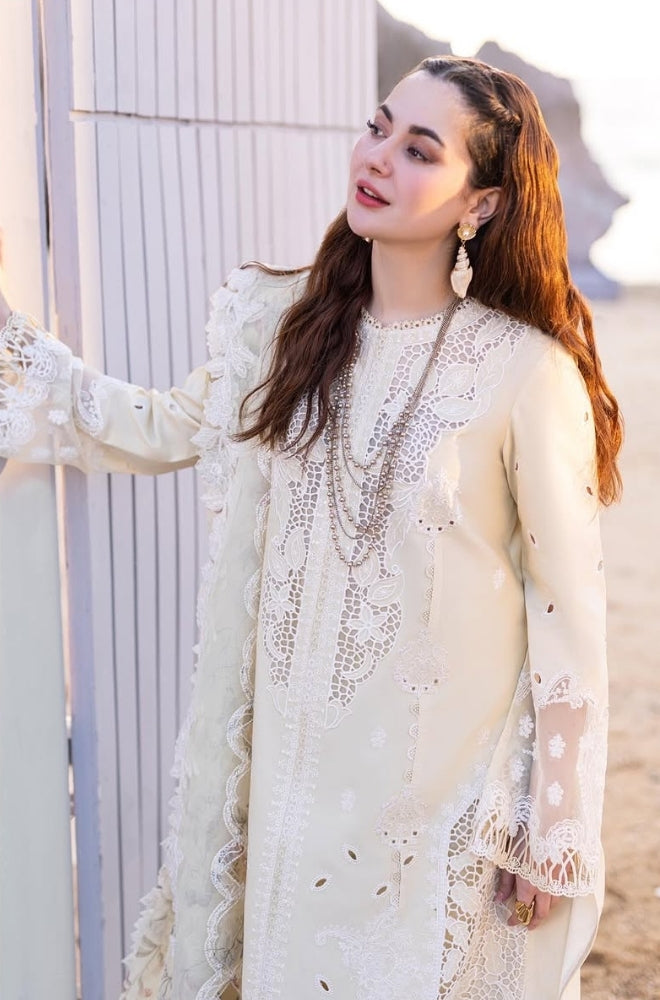 Qalamkaar - 3PC Unstitched Lawn Chicken Kari Embroidered Shirt with Embroidered Slub Net Dupatta - ES1092