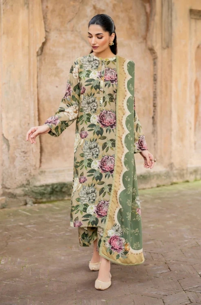 Baroque - 3PC Unstitched Printed Karandi Shirt with Printed Karandi Dupatta and Same Printed Trouser - ES1179