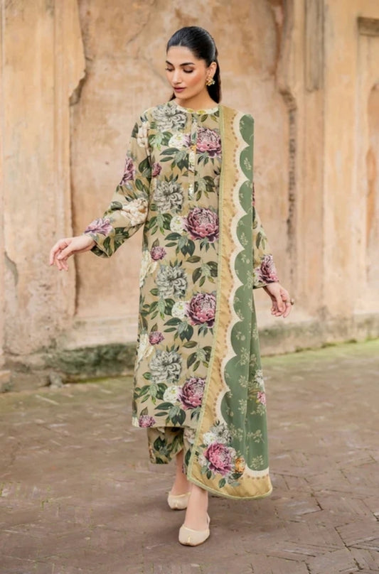 Baroque - 3PC Unstitched Printed Karandi Shirt with Printed Karandi Dupatta and Same Printed Trouser - ES1179