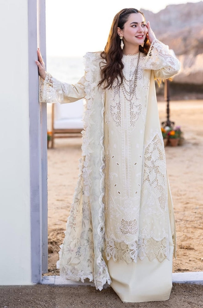 Qalamkaar - 3PC Unstitched Lawn Chicken Kari Embroidered Shirt with Embroidered Slub Net Dupatta - ES1092