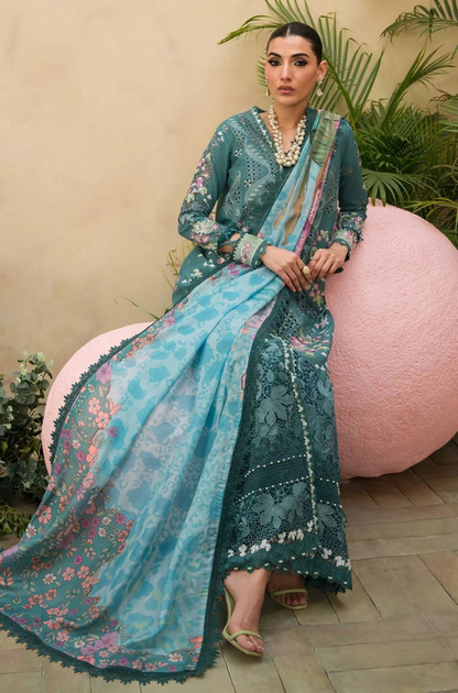 Afrozeh - 3PC Unstitched Lawn Embroidered Shirt with Printed Chiffon Dupatta - ES 2159