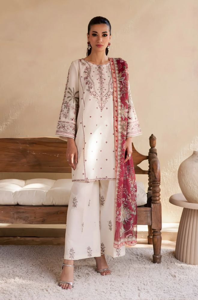 Batik - 3PC Unstitched Lawn Embroidered Shirt with Monark Digital Printed Dupatta and Embroidered Trouser -ES2001