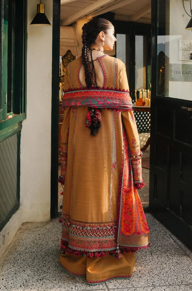 Hussain Rehar - 3PC Unstitched Dhanak Embroidered Shirt Printed Shawl With 4 Sided Embroidered Lace - ES 1813