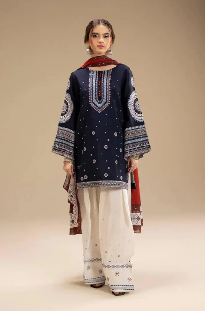 Jazmin- 3PC Unstitched Dhanak Embroidered Shirt with Digital Printed shawl and Embroidered Trouser- ES 1711