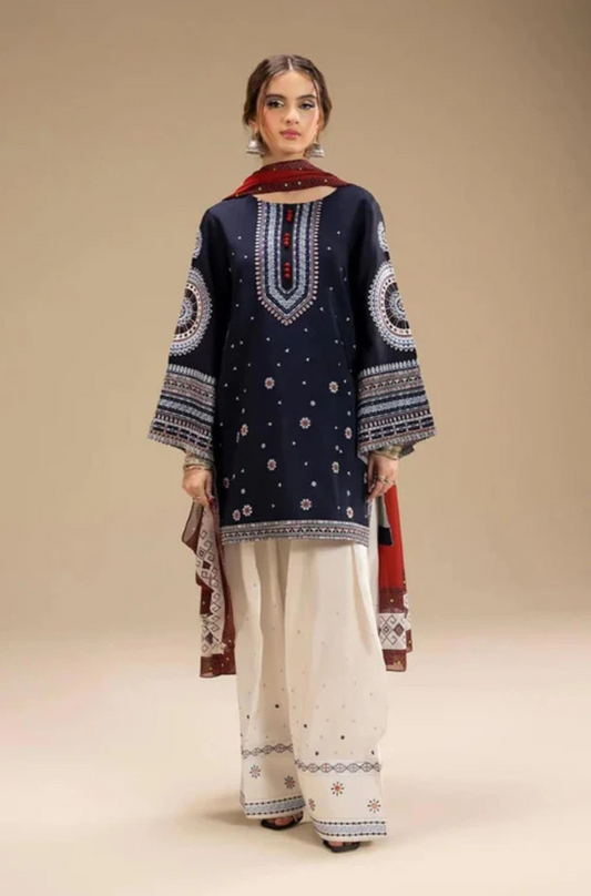 Jazmin- 3PC Unstitched Dhanak Embroidered Shirt with Digital Printed shawl and Embroidered Trouser- ES 1711