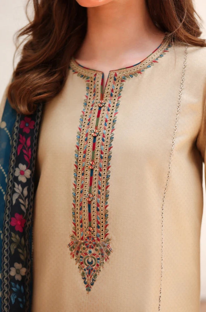 Jazmin - 3PC Unstitched Dhanak Embroidered Shirt with coterie Shawl  - ES 1806