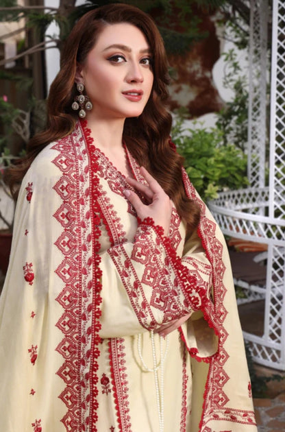 Aneela's - 3PC Unstitched Dhanak Embroidered Shirt With Dhanak Embroidered Shawl and Trouser - ES 1817