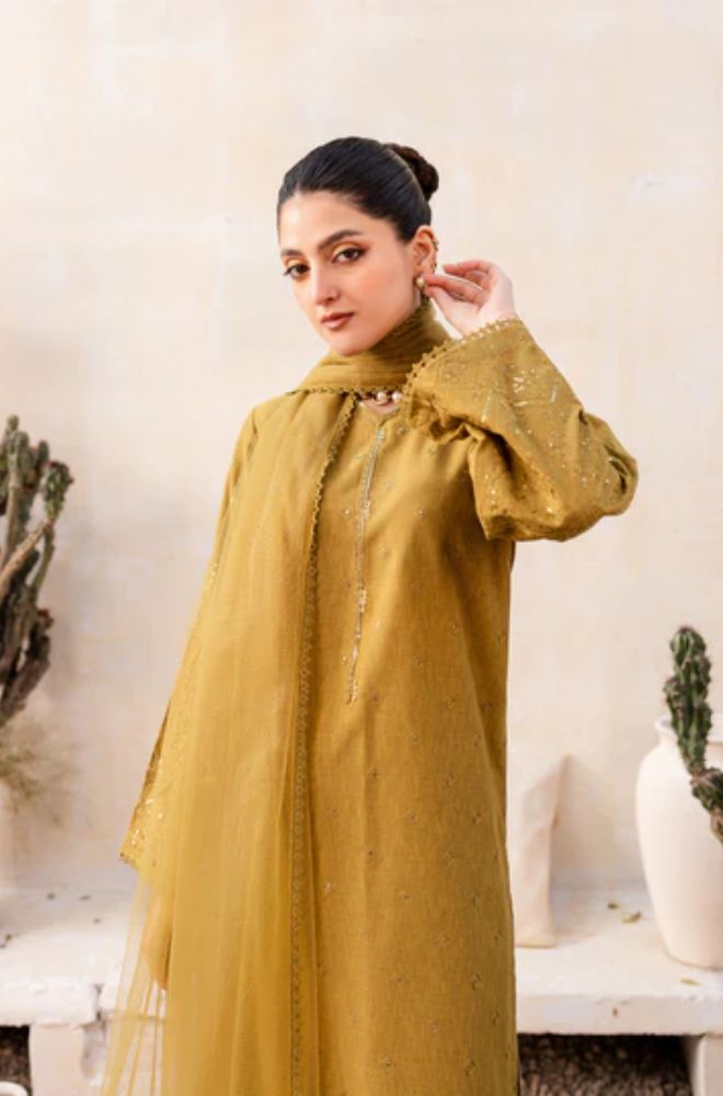 Batik - 3PC Unstitched Lawn Sequence Embroidered Shirt with Chiffon Sequence Embroidered Dupatta  - ES1155