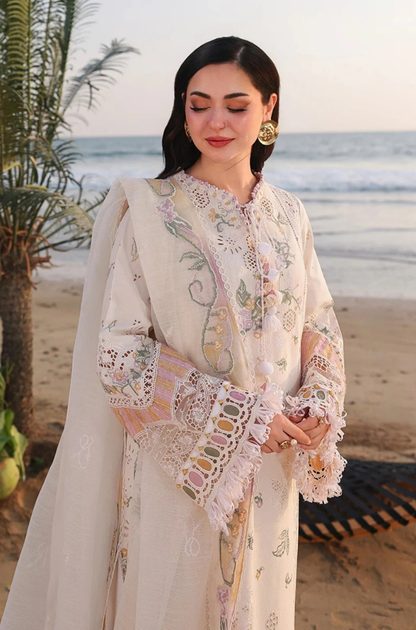 Qalamkar - 3PC Unstitched Lawn Embroidered Shirt with Embroidered Chiffon Dupatta and Trouser - ES 2220