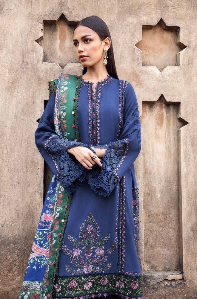 Maria.B - 3PC Unstitched Dhanak Embroidered Shirt With Dhanak Embroidered Shawl and Trouser - ES 1795