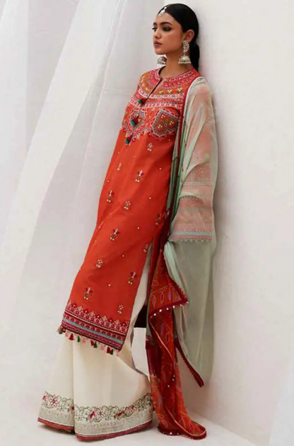 Zara Shah Jahan - 3PC Unstitched Dhanak Embroidered Shirt with Digital Printed shawl and Embroidered Trouser- ES 1705