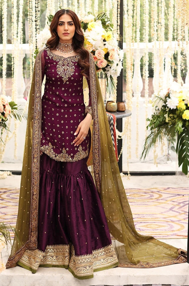 Aisha Imran - Neck Heavy Embroidered With Adda Front Full Embroidered Sequence With Full Embroidered With 2 Side Embroidered Border Dupatta - ES 2011