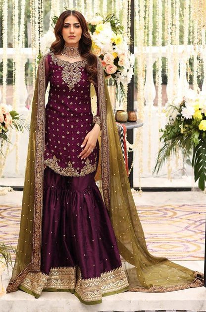 Aisha Imran - Neck Heavy Embroidered With Adda Front Full Embroidered Sequence With Full Embroidered With 2 Side Embroidered Border Dupatta - ES 2011