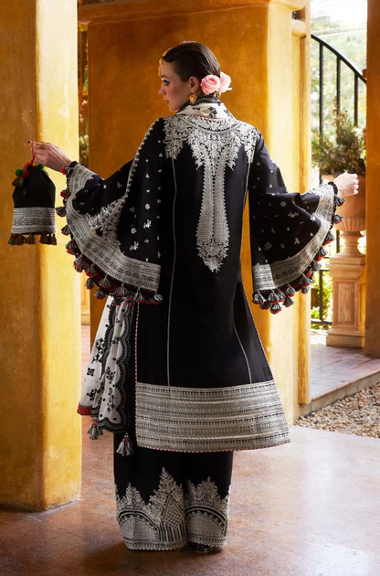 Hussain Rehar - Lawn 3PC Unstitched Embroidered Shirt with Slub Net Dupatta-ES1133