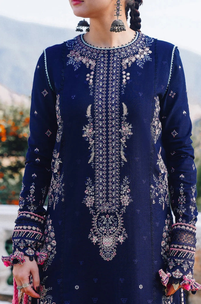Hussain Rehar - 3PC Unstitched Dhanak Embroidered Shirt with coterie Shawl - ES 1816