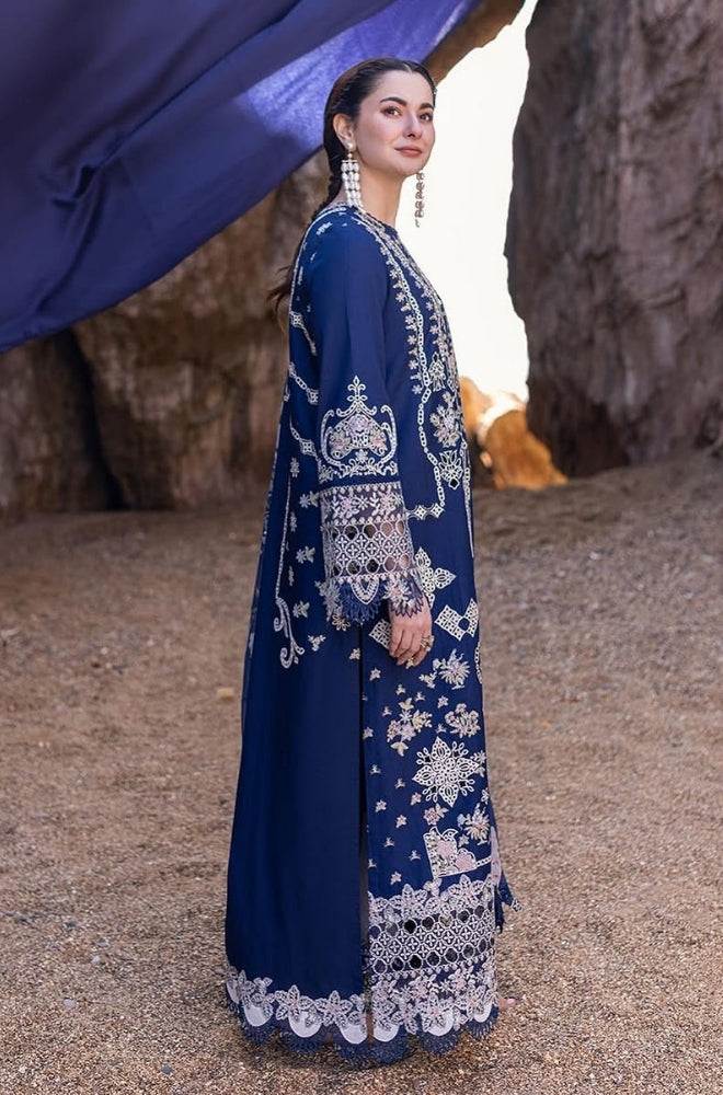 Qalamkaar - 3PC Unstitched Lawn Heavy Embroidered Shirt with Printed Slub Net Dupatta - ES1085