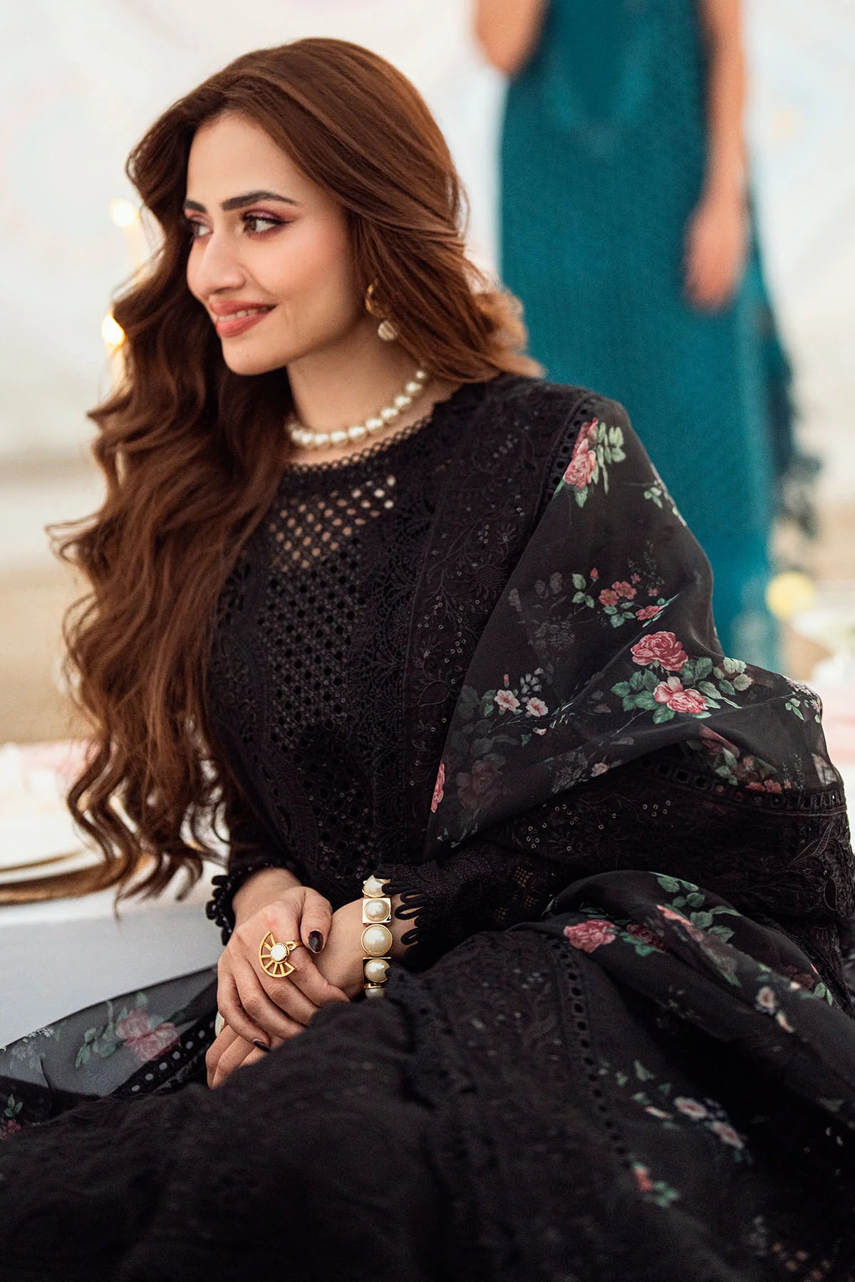 NUREH - 3PC UNSTITCHED LAWN EMBROIDERED SHIRT WITH CHIFFON PRINTED EMBROIDERED DUPATTA AND TROUSER - ES 1313
