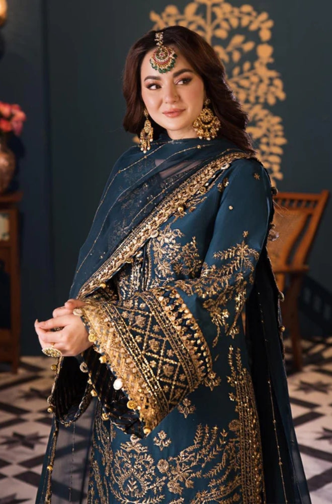 ASIM JOFA - Front Heavy Embroidery With Zari & Sequence Along With Daman & Chaki Patti With Chiffon Embroidery Dupatta - ES 2017