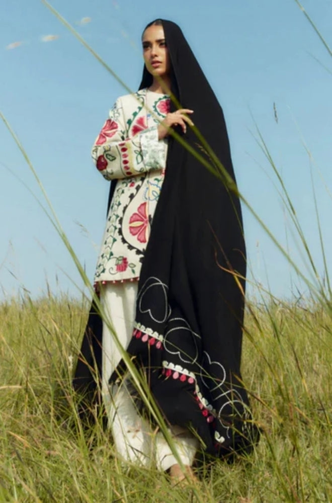 Zara Shah Jahan - 3PC Unstitched Dhanak Embroidered Shirt with Dhanak Embroidered Shawl and Trouser - ES1048